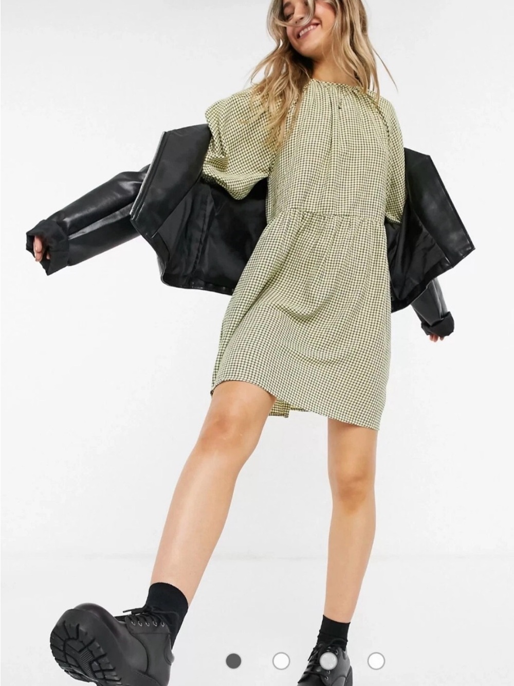 Lola May Green Gingham Smocked Mini Dress